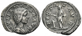 Julia Maesa, Augusta, 218-224/5. Denarius (Silver, 21 mm, 2.64 g, 11 h), grandmother of Elagabalus, Rome, 218-220. IVLIA MAESA AVG Draped bust of Juli...