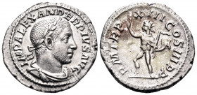 Severus Alexander, 222-235. Denarius (Silver, 20 mm, 3.10 g, 12 h), Rome, 234. IMP ALEXANDER PIVS AVG Laureate, lightly bearded, draped and cuirassed ...