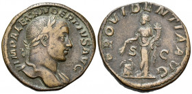 Severus Alexander, 222-235. Sestertius (Orichalcum, 29 mm, 20.21 g, 12 h), Rome, 232. IMP ALEXANDER PIVS AVG Laureate head of Severus Alexander to rig...