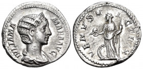 Julia Mamaea, Augusta, 222-235. Denarius (Silver, 19 mm, 2.87 g, 1 h), struck under Severus Alexander, Rome, 231. IVLIA MA-MAEA AVG Diademed and drape...