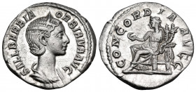 Orbiana, Augusta, 225-227. Denarius (Silver, 20 mm, 3.01 g, 12 h), struck under Severus Alexander, Rome, 225. SALL BARBIA ORBIANA AVGG Diademed and dr...