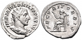Philip I, 244-249. Antoninianus (Silver, 23 mm, 4.02 g, 1 h), rome, 244-247. IMP M IVL PHILIPPVS AVG Radiate, draped and cuirassed bust of Philip I to...