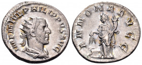 Philip I, 244-249. Antoninianus (Silver, 21 mm, 4.07 g, 6 h), Rome, 247. IMP M IVL PHILIPPVS AVG Radiate, draped and cuirassed bust of Philip I to rig...
