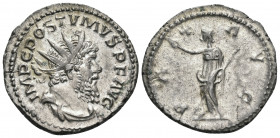 Postumus, Usurper in Gaul, 260-269. Antoninianus (Silver, 21 mm, 3.59 g, 1 h), Treveri (Trier), 268. IMP C POSTVMVS P F AVG Radiate, draped and cuiras...
