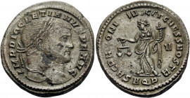 Diocletian, 284-305. Follis (Billon, 28 mm, 10.92 g, 6 h), Aquileia, 301. IMP DIOCLETIANVS P F AVG Laureate head of Diocletian to right. Rev. SACRA MO...