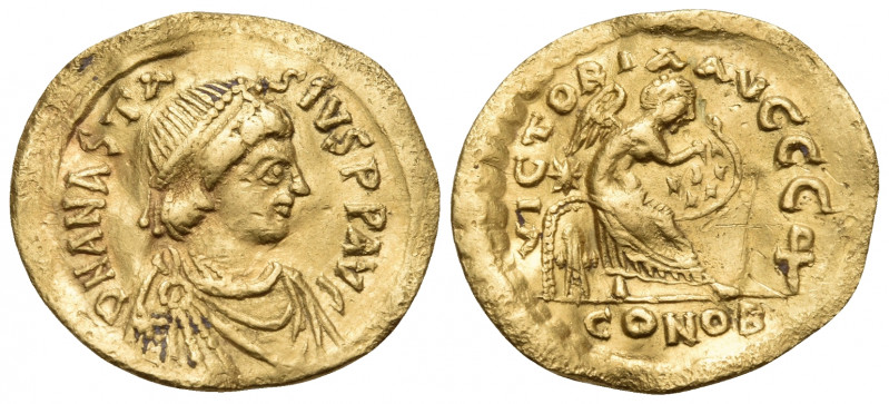 Anastasius I, 491-518. Semissis (Gold, 18.5 mm, 2.17 g, 6 h), Constantinople, 50...