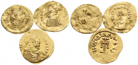 Circa 6th - 7th century AD. Tremissis (Gold, 4.32 g). Lot of Three (3) Byzantine gold Tremisses, including an issue of Anastasius I. Fine to about ver...