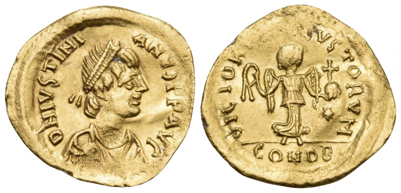 Justinian I, 527-565. Tremissis (Gold, 16 mm, 1.28 g, 7 h), Constantinople. D N ...