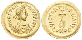 Tiberius II Constantine, 578-582. Semissis (Gold, 17 mm, 2.23 g, 6 h), Constantinople. dm COSTAN-TINVS PP AI Diademed, draped and cuirassed bust of Ti...
