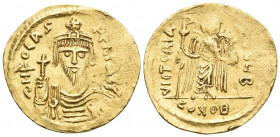 Phocas, 602-610. Solidus (Gold, 21 mm, 4.36 g, 7 h), Constantinople, B = 2nd officina, 607-609. d N FOCAS PERP AVI Draped and cuirassed bust of Phocas...