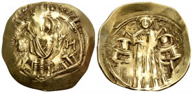 Andronicus II Palaeologus, with Michael IX, 1282-1328. Hyperpyron (Gold, 25 mm, 4.13 g, 6 h), Constantinople, 1294-1303. MP-ΘV Half-length figure of t...