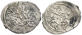 Michael, emperor of Trebizond, 1344-1349. Asper (Silver, 22 mm, 1.57 g, 6 h). OA/ EΥ /N St. Eugenius on horseback to right holding long cross. Rev. Χ/...