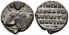 BYZANTINE SEALS. Michael Mavrikas, proedros and doux of the Boukellarioi, Circa 11th century. Seal or Bulla (Lead, 19 mm, 7.07 g, 12 h), circa 1076. [...