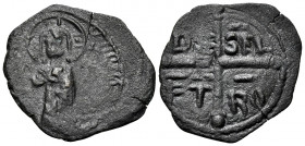CRUSADERS. Antioch. Roger of Salerno, regent, 1112-1119. Follis (Bronze, 22 mm, 1.88 g, 7 h), First type. KEMMA NOVHΛ / IC - XC Christ Pantocrator sta...