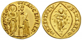 INDIA. Imitating Venice, circa 1675-1850. Ducat (Gold, 21 mm, 3.50 g, 6 h), Venice. Doge kneeling before St. Mark, staff between. Rev. Male deity, wit...