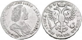 RUSSIA, Tsars of Russia. Peter I the Great, 1682-1725. Poltina (Silver, 34 mm, 13.64 g, 12 h), Moscow, Red mint, 1724. Laureate bust of Peter I to rig...