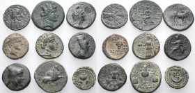 GREEK. Circa 4th - 1st century BC. (Bronze, 45.06 g). A lot of Nine (9) Greek bronze coins, mostly from Asia Minor. An interesting selection. Good fin...