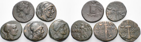 GREEK. Time of Mithradates VI Eupator, Circa 105 - 85 BC. (Bronze, 40.71 g). Lot of Five (5) Bronze coins from Amisos, issued under king Mithradates V...