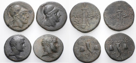 GREEK. Time of Mithradates VI Eupator, Circa 105 - 85 BC. (Bronze, 23.87 g). A lot of Four (4) bronze coins from Amisos, issued under king Mithradates...