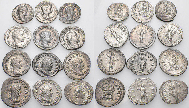 ROMAN IMPERIAL. Circa 3rd century. (Silver, 48.08 g). A lot of Twelve (12) Denar...