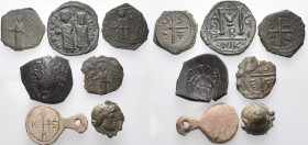BYZANTINE. Circa 5th - 11th century. (Mixed metals, 38.31 g). Lot of Seven (7) Byzantine bronze coins (5) and lead seals (2). Mostly very fine. Sold a...