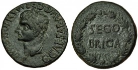 SEGOBRIGA, Huete (Cuenca). As. Calígula. A/ Cabeza de Calígula a izq.; C. CAESAR AVG. GERMANICVS IMP. R/ Dentro de corona ley.: SEGO/BRIGA. AE 14,8 g....
