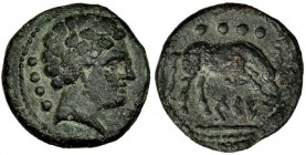KESE-TARRACO, Tarragona. Tercio. A/ Cabeza masculina a der., detrás cuatro puntos. R/ Caballo a der. con la cabeza inclinada, encima cuatro puntos KeS...