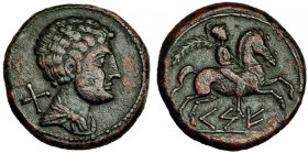 KESE-TARRACO, Tarragona. Unidad. A/ Marca: letra ibérica Ta. Cabeza pequeña. AE 12,2 g. I-2289. VIL-168/78. Pátina oscura con tonos rojos. EBC-.