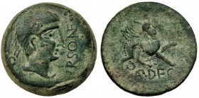 URSONE, Osuna (Sevilla). As. A/ Cabeza masculina a der., detrás P y delante ley.: VRSONE, dos últimas letras unidas. R/ Esfinge a der.; L. AP. DEC. AE...