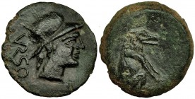 URSONE, Osuna (Sevilla). As. A/ Cabeza masculina con casco a der.; VRSO. R/ Oso sentado a der., debajo fuera del cospel: (MARC.Q.), AE 16,2 g. I-2496....