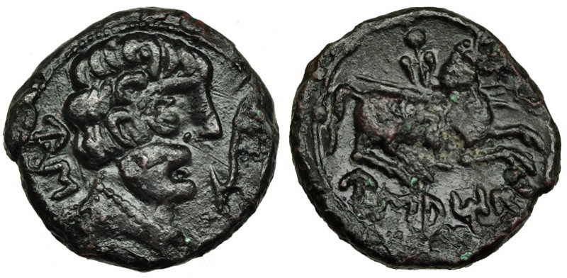 USAMUS, Osma (Soria). Unidad. A/ Cabeza masculina a der.; marcas: letras ibérica...