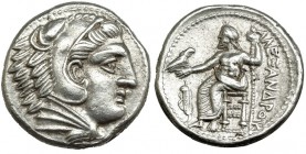 MACEDONIA. Alejandro III. Anfípolis. Tetradracma (323-329 a.C.). R/ Heracles sentado a izq. con águila y cetro, delante carcaj: ALEXANDROU. AR 17,2 g....