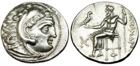 MACEDONIA. Alejandro III. Asia Menor (S. III a.C.). Dracma. R/ Zeus sentado a izq. con águila y cetro, delante monograma KA y bajo el trono F; ALEXAND...