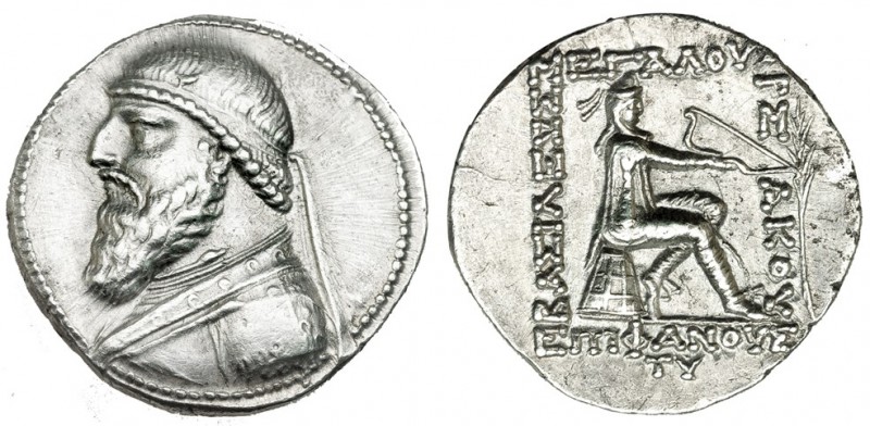 PARTIA. Mitrídates II. Tetradracma (123-88 a.C.). R/ Arquero sentado a der. sonr...