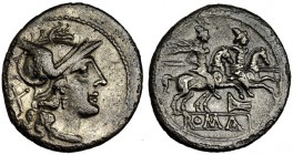 ACUÑACIONES ANÓNIMAS. Denario. Roma (200-190 a.C.). R/ Marca: proa. FFC-51. SB-20x. MBC+.