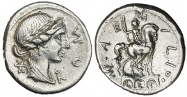 AEMILIA. Denario. Sur de Italia (114-113 a.C.). FFC-103. SB-7. Leves porosidades. MBC+.