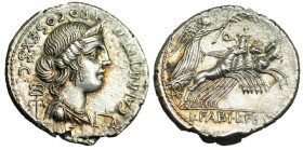ANNIA. Denario. Hispania (82-81 a.C.). A/ Letra S bajo el busto. FFC-139. SB-2b. EBC/EBC+.