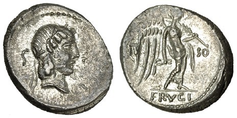 CALPURNIA. Quinario. Roma (90 a.C.). R/ La Victoria a der.; PI-SO, PI, FRVGI. CR...
