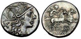 CORNELIA. Denario. Roma (151 a.C.). R/ La Victoria en biga a der. FFC-607. SB-1. Pátina gris. EBC-/EBC.