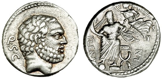 CORNELIA. Denario. Roma (74 a.C.). A/ Cabeza de Hércules a der. R/ Genio del Pue...
