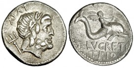 LUCRETIA. Denario. Roma (76 a.C.). A/ Número XXIT. FFC-824. SB-3. MBC+/EBC-.