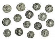 15 denarios: Vespasiano, Domiciano, Trajano, Adriano, Faustina madre, Antonino Pío, Faustina hija, Cómodo, Septimio Severo (2), Julia Domna, Alejandro...
