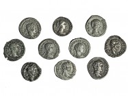 10 denarios: Faustina hija, Antonino Pío (2), Septimio Severo (2).Alejandro Sevro (2), Julia Domna, Caracalla y Geta. Calidad media MBC.