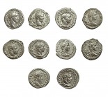 10 denarios: Antonino Pío, Septimio Severo (2), Alejandro Severo (2), Geta (2) y Heliogábalo (3). MBC-/MBC.