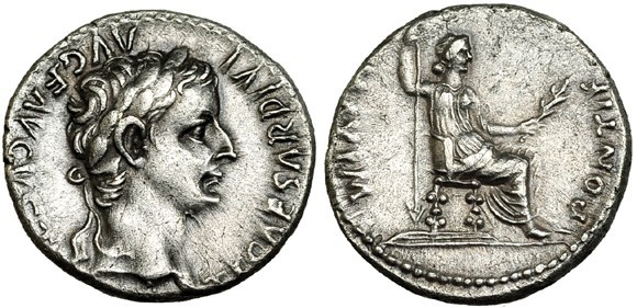 TIBERIO. Denario. Lugdunum (37-8). R/ Livia sentada a der. con rama, cetro y tro...