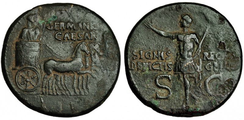 GERMÁNICO. Dupondio. Roma (40-41). Acuñado bajo Calígula. A/ Germánico en cuádri...