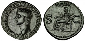 CALÍGULA. As. Roma (37-8). R/ Vesta sentada a izq. con pátera y cetro, encima VESTA entre letras S-C. RIC-38. CH-27. Pátina verde oscuro. EBC. Ex NAC ...