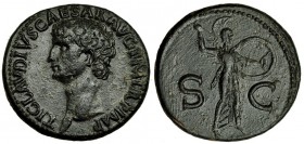 CLAUDIO I. As. Roma (41-50). R/ Minerva con lanza y escudo a der.; S.C. RIC-100. CH-84. Trazos de limpieza mecánica. Pátina oscura. MBC+.