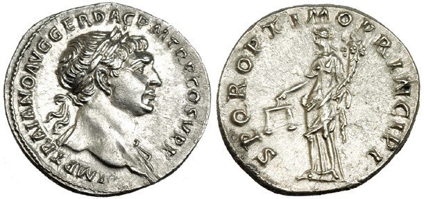 TRAJANO. Denario. Roma (103-111). R/ La Equidad a izq. con balanza y cornucopia:...