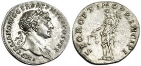 TRAJANO. Denario. Roma (103-111). R/ La Equidad a izq. con balanza y cornucopia: S. P. Q. R. OPTIMO PRINCIPI. RIC-169. SB-462. EBC+.